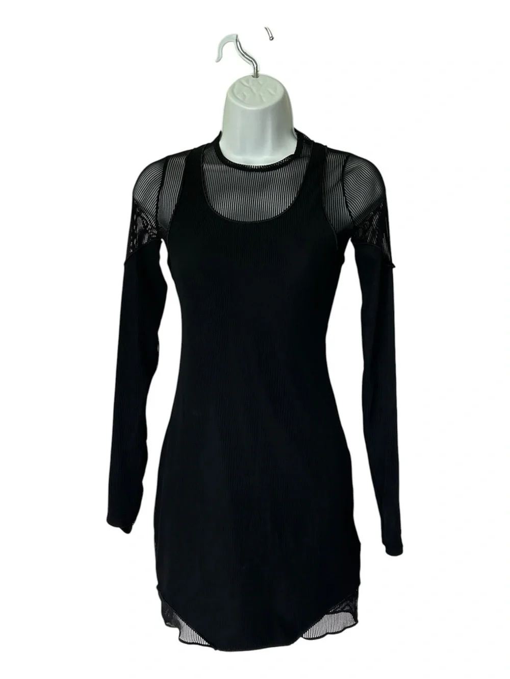 ALO Striped Mesh Synergy Long Sleeve Dress Black Women’s XS
